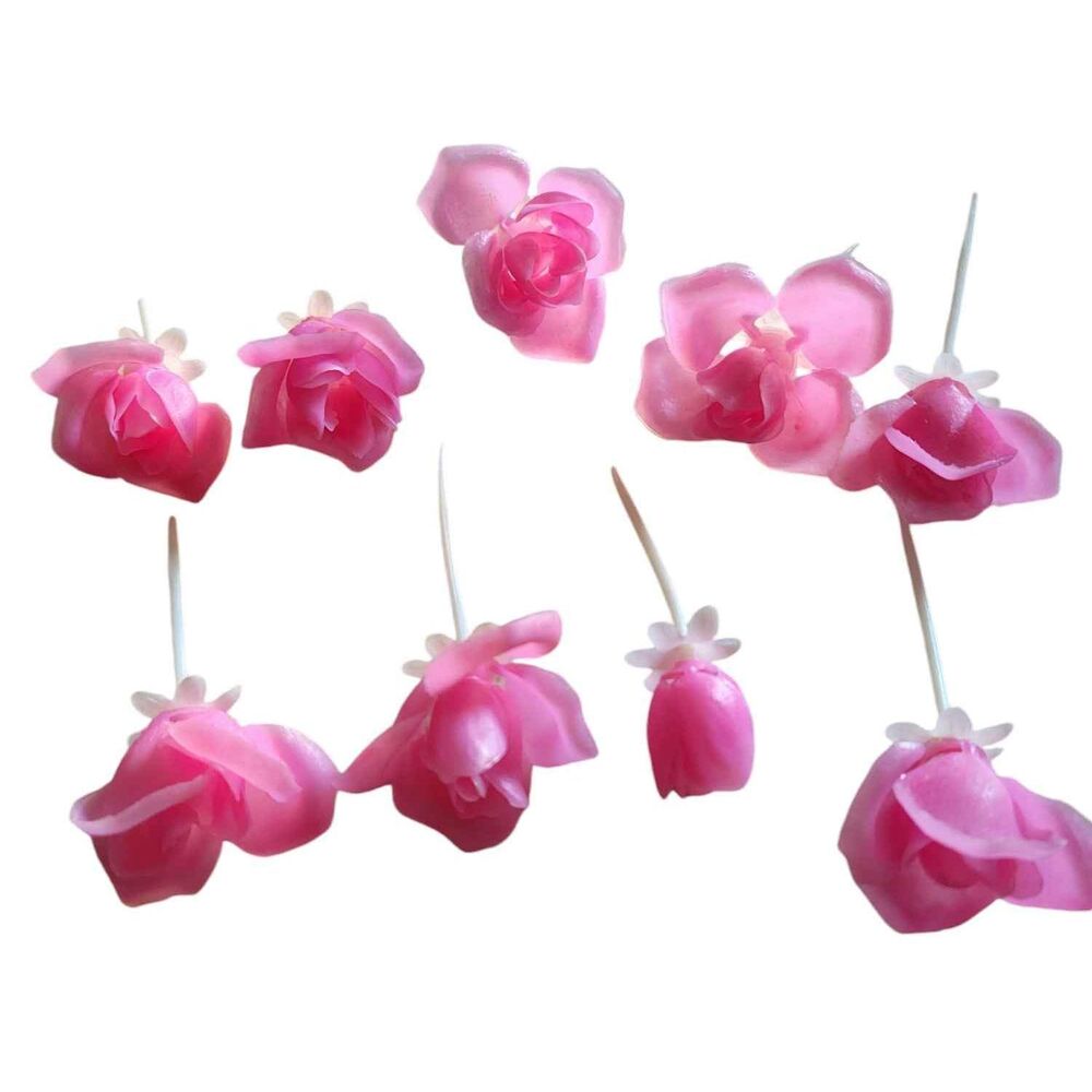9 Vintage Pink Rose Cake Cupcake Plastic Picks